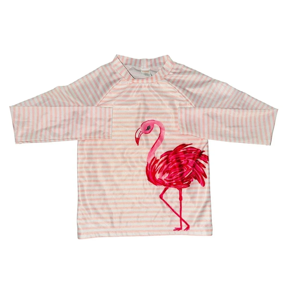 Gymboree Rash Guard Swim Shirt Flamingo‎ Pink Stripe Long Sleeve L (10-12)